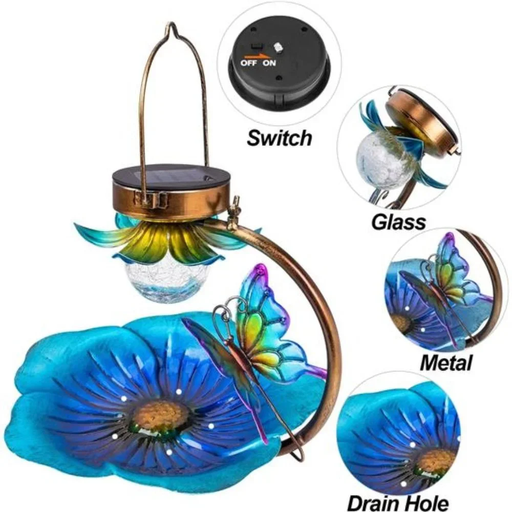 Solar Bird Feeder for Outside Hanging Wild Birdfeeders Seed Tray Outdoor